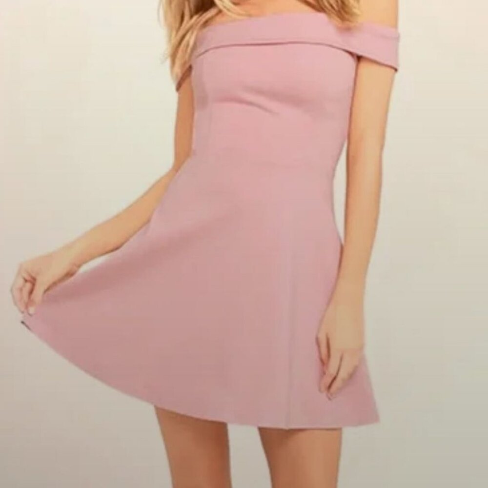 LULUS FIT AND FLARE OFF THE SHOULDER MINIDRESS IN BLUSH/DUSTY ROSE PINK SZ MED